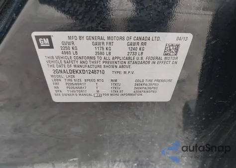 2013 Chevrolet Equinox 1Lt from USA, damaged, VIN 2GNALDEKXD1248710